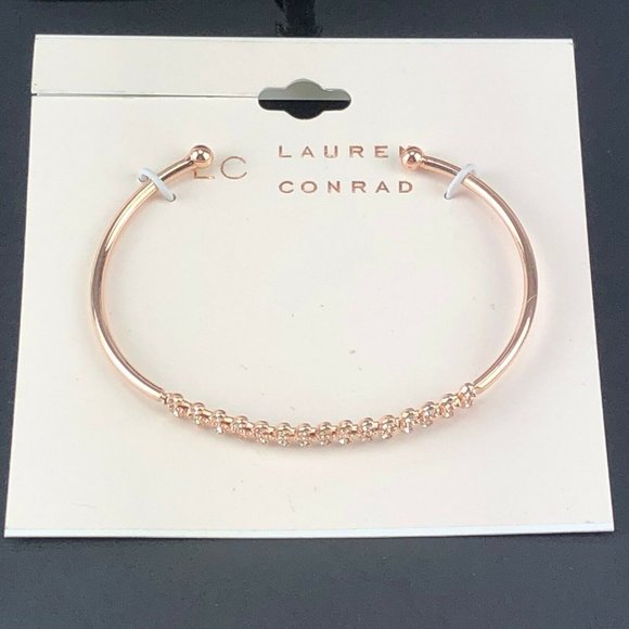 LC Lauren Conrad Copper Tone Cuff Bracelet Cubic Zirconia Laurel Leaves